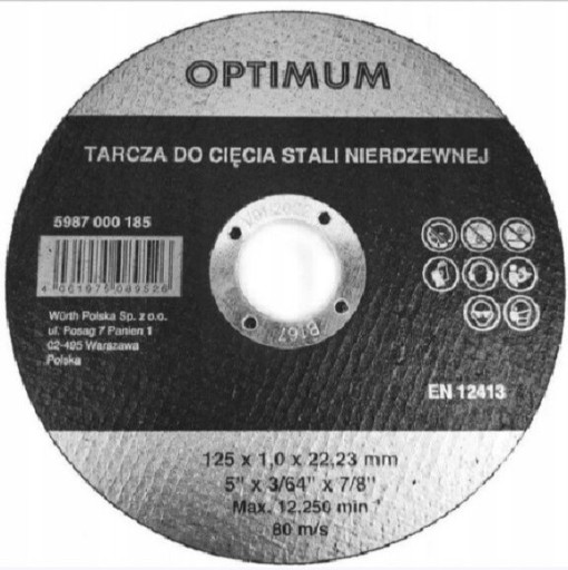 Zdjęcie oferty: Tarcza do cięcia stali Wurth 125x22,2 mm