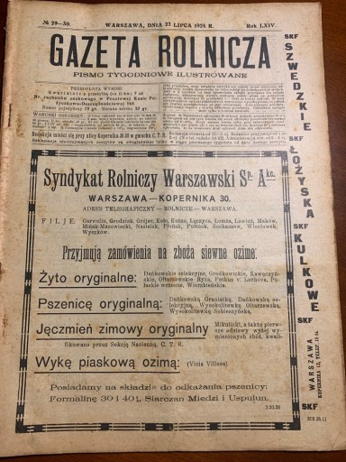 Zdjęcie oferty: Gazeta Rolnicza  No 29-30. 1924 rI