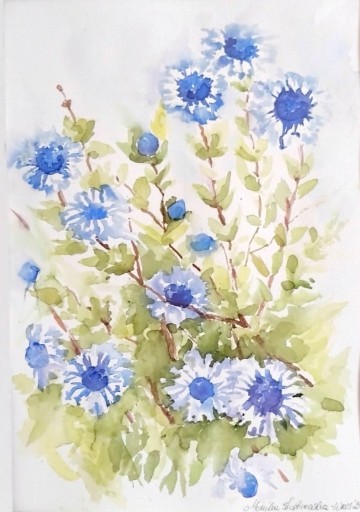 Zdjęcie oferty: Akwarela pt. "Kwiaty polne w błękicie"