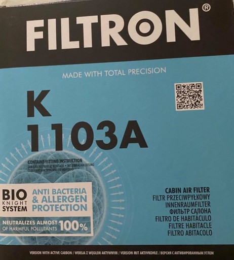 Zdjęcie oferty: Węglowy filtr kabionowy FILTRON K1103A