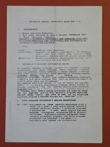 Zdjęcie oferty: Instrukcja cartridge Black Box V3 do Commodore C64 oryginalna z epoki 4 str