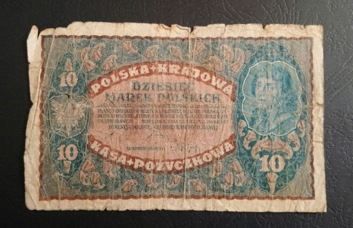 Zdjęcie oferty: Stary banknot Polska 10 marek polskich 1919 rok 