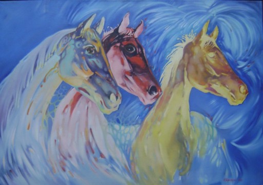 Zdjęcie oferty: MARIUS KONCZALSKI obraz olejny DZIECI WIATRU konie
