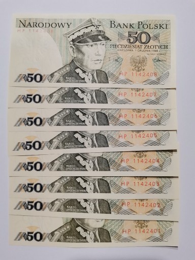 Zdjęcie oferty: Banknoty 50zł.'88r. zestaw niskie numery UNC /8szt