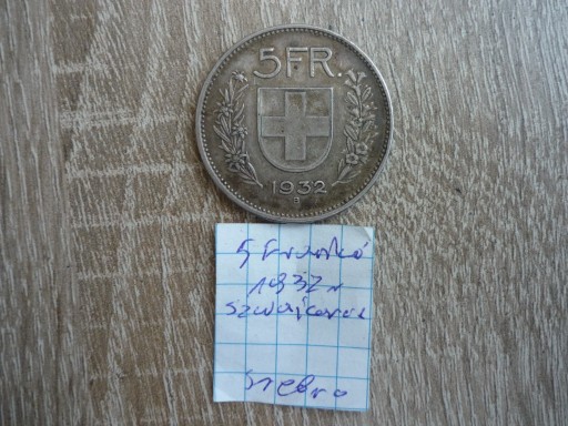 Zdjęcie oferty: Moneta 5 Franków  1937 r . srebro Szwajcaria  