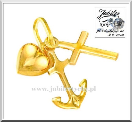 Zdjęcie oferty: Złoty wisiorek krzyżyk serce kotwica wiara nadziej