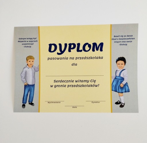 Zdjęcie oferty: Dyplom pasowanie na przedszkolaka, format 15x21cm