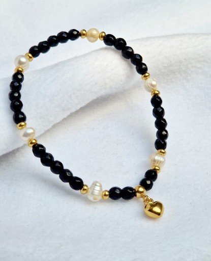 Zdjęcie oferty: Agat czarny z perłą słodkowodną bransoletka
