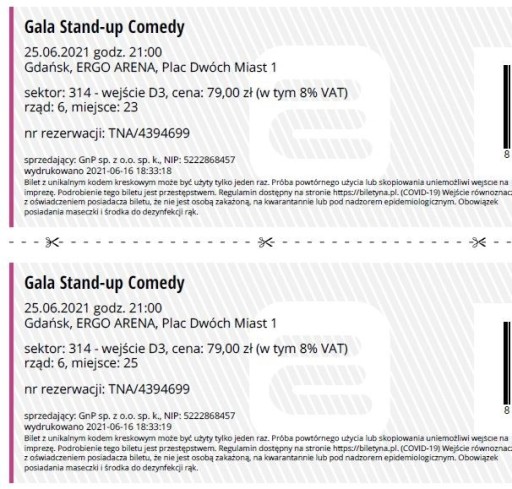 Zdjęcie oferty: 2 bilety na Stand-up Comedy