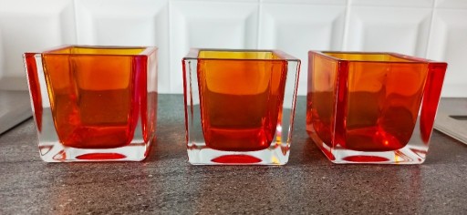 Zdjęcie oferty: Świeczniki szklane dwubarwne pomarańczowe 3 szt