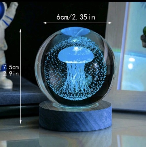 Zdjęcie oferty: 3D Grawerowana laserowo meduza  (Lampa) 