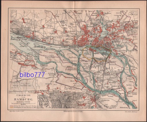 Zdjęcie oferty: HAMBURG I OKOLICE stary plan miasta z 1888 roku