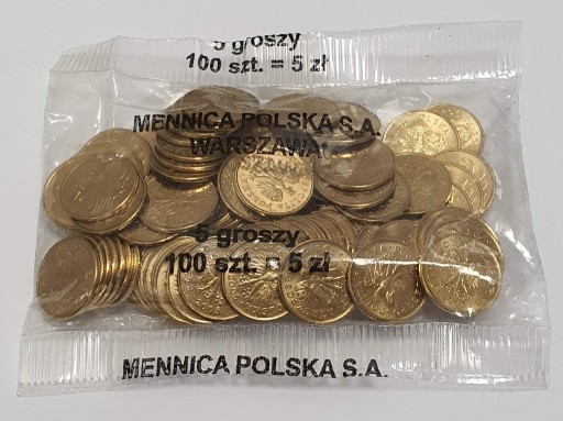 Zdjęcie oferty: 5 gr groszy 2005 Woreczek Menniczy 100 sztuk monet