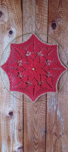 Zdjęcie oferty: Red Flower Mandala 30cm łapacz snów ledy szydełko