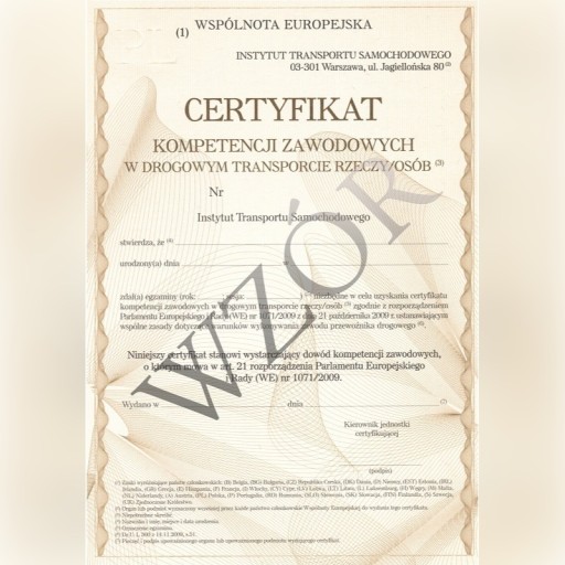 Zdjęcie oferty: Certyfikat Kompetencji Zawodowych - Rzeczy  FV