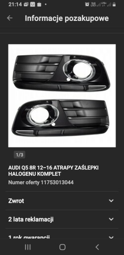 Zdjęcie oferty: Audi q5 8r 12-16 zaslepki halogenu komplet