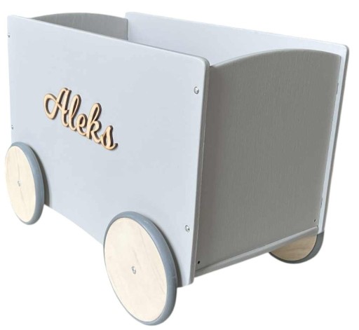 Zdjęcie oferty: skrzynka skrzynia pojemnik na kółkach na klocki, zabawki + IMIĘ DZIECKA