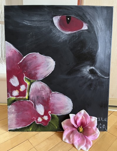Zdjęcie oferty: obraz ręcznie malowany oko kota kwiat 3D 50x60cm