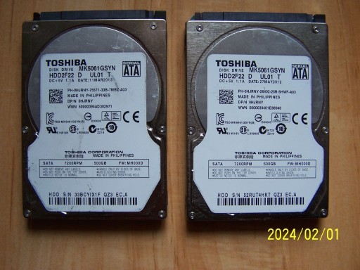 Zdjęcie oferty: Pakiet dysków 2,5" Toshiba 500GB  SATA