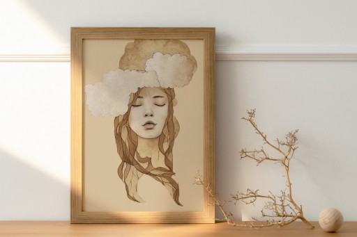 Zdjęcie oferty: Plakat boho beż "Head in the clouds" 30x40