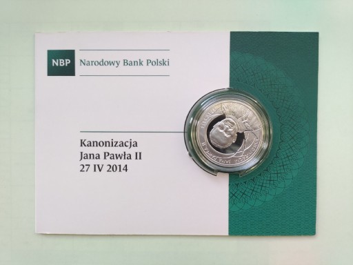 Zdjęcie oferty: Srebrna moneta 10 zł Kanonizacja Jana Pawła 2014r
