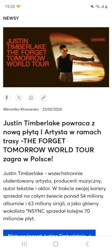 Zdjęcie oferty: Bilet na koncert Justina Timberlake 