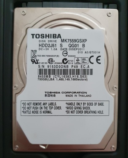 Zdjęcie oferty: HDD do laptopa, Toshiba 750gb, 8mb cache - używany