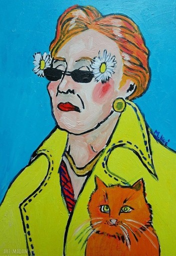 Zdjęcie oferty: obraz do salonu portret babcia z kotkiem