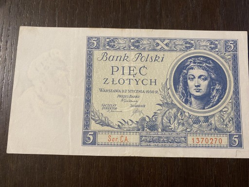 Zdjęcie oferty: Banknot II RP 5 zł 1930 rok SERIA: CA