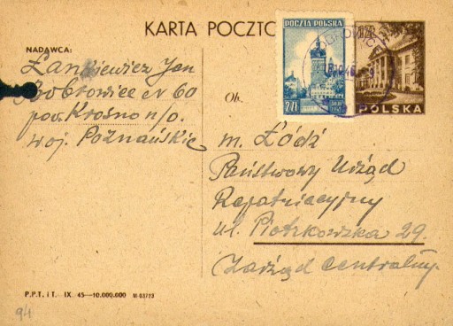 Zdjęcie oferty: 1946 - Bobrowice (Krosno Odrz.) - Cp 94 