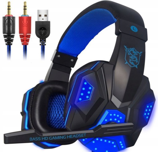 Zdjęcie oferty: Słuchawki Gameingowe RGB LED +stojak +adapter free