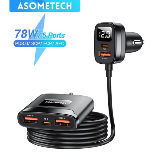 Zdjęcie oferty: Ładowarka samochodowa Asometech 78W 5w1 + Miernik