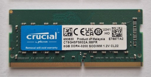 Zdjęcie oferty: Crucial 8GB DDR4 3200 CL22 SODIMM CT8G4SFS832A.M8FR 16GB