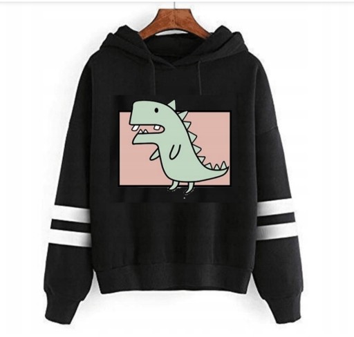 Zdjęcie oferty: Bluza japoński dinozaur czarna kaptur  XS /34 nowa