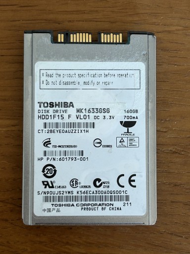 Zdjęcie oferty: DYSK TWARDY TOSHIBA 1,8" 160GB uSATA / microSATA