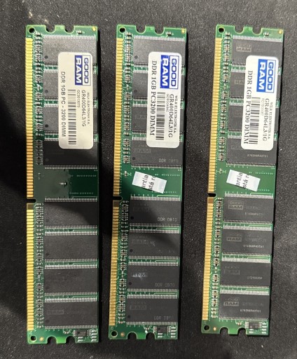 Zdjęcie oferty: Pamięć RAM DDR1 3x1GB Goodram PC3200 DIMM – zestaw – 100% sprawne