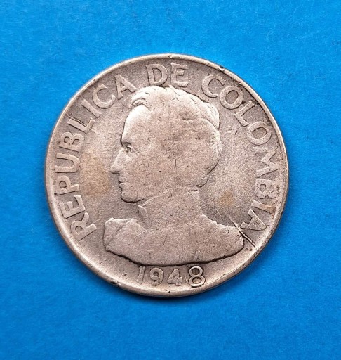 Zdjęcie oferty: Kolumbia 50 centavos 1948, dobry stan srebro 0,500