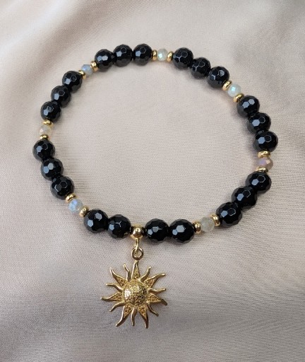 Zdjęcie oferty: Bransoletka kamienie onyks labradoryt słońce prezent pamiątka srebro