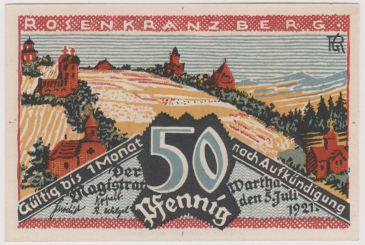 Zdjęcie oferty: Wartha (Bardo), 50 Pf, 5.07.1921 (Rosenkranzberg)