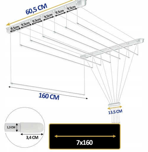 Zdjęcie oferty: SUSZARKA SUFITOWA NA PRANIE 7x160 7 PRĘTÓW 160CM