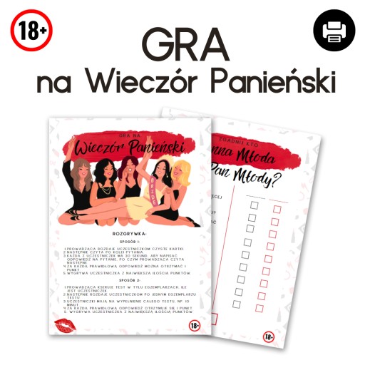 Zdjęcie oferty: GRA NA WIECZÓR PANIEŃSKI +18 Zgadnij kto DO DRUKU