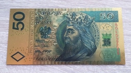 Zdjęcie oferty: Banknot 50 zł  Kazimierz Wielki złocony 