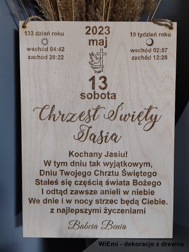 Zdjęcie oferty: Kartka z kalendarza chrzest święty pamiątka drewno