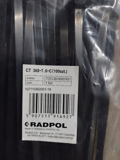 Zdjęcie oferty: Opaska zaciskowa"trytytka" CT 368-7,6-C Radpol