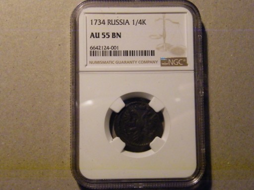 Zdjęcie oferty: Rosja 1/4 kopiejki 1734  NGC AU55 BN