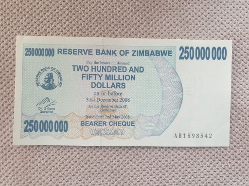Zdjęcie oferty: Zimbabwe 250.000.000 dolarów UNC