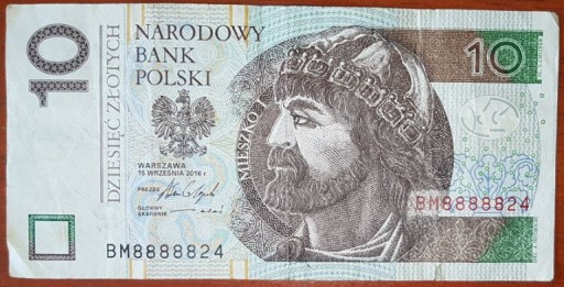 Zdjęcie oferty: Banknot 10 zł o numerze BM 8888824