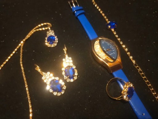 Zdjęcie oferty: Złoto niebieski zegarek damski kwarcowy +biżuteria