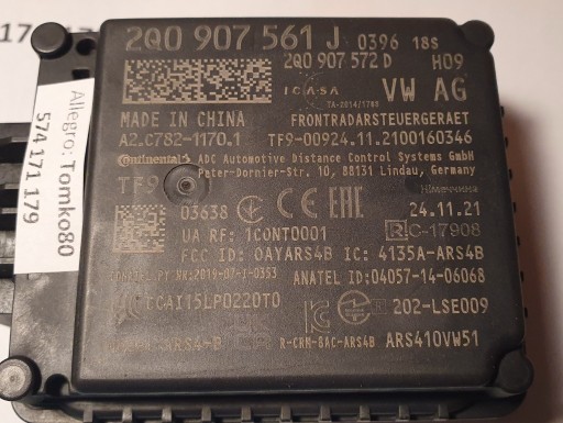 Zdjęcie oferty: 2Q0907561J Radar Sensor VW Audi Seat Skoda Czujnik