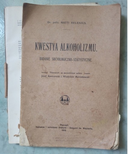 Zdjęcie oferty: Kwestya (kwestia) Alkoholizmu 1910 Matti Helenius